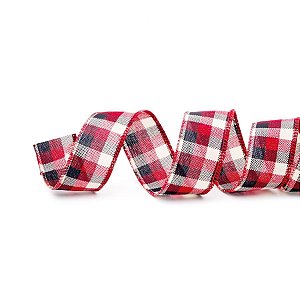 Fita de Natal Xadrez Cru e Preto e Vermelho 3,8cmx914cm - 1 Unidade