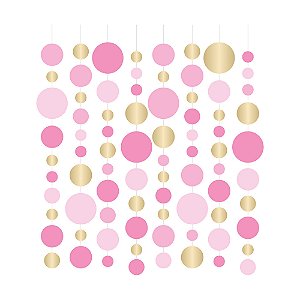 Cortina Decorativa Bolas Rosa - Ouro - 6 Un