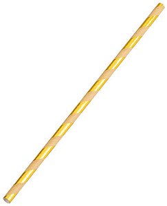 Canudo Papel Listrado Kraft com Dourado - 15 Un