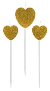 Vela Três Corações Glitter Dourada - 3 Un