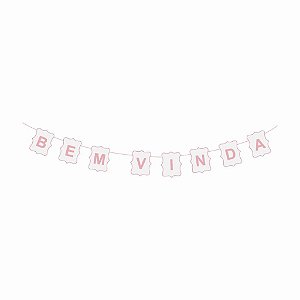 Faixa Decorativa de Madeira Bem Vinda Branco e Rosa - 1 Un