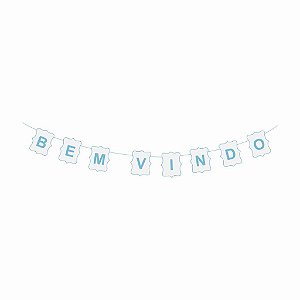Faixa Decorativa de Madeira Bem Vindo Branco e Azul - 1 Un