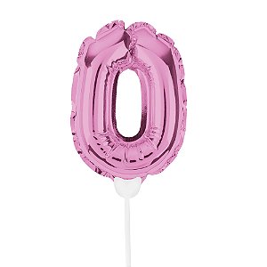 Mini Balão Auto Inflável com Vareta Número 0 Rosa