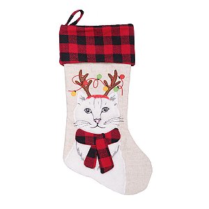 Bota com Led Gato Rena Juta e Branco e Vermelho 50cm