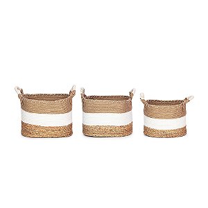 Cesta Redonda com Alça Marrom e Branco e Bege P M e G - 3 Un