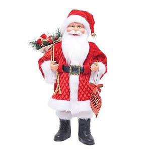Papai Noel com Casaco Texturizado Segurando Enfeite 40cm