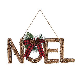 Enfeite para Pendurar Papai Noel Rattan com Laço Xadrez