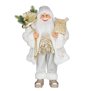 Papai Noel Segurando Saco de Presentes Ouro 60cm