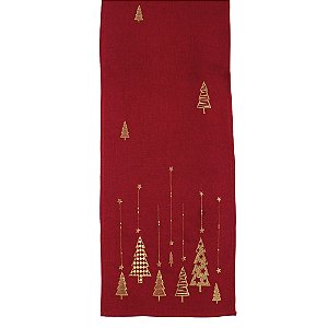 Caminho de Mesa Pinheiros Vermelho e Dourado 35X175