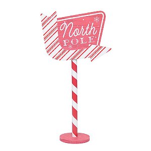 Placa Decoratica North Pole Vermelho e Branco 58cm