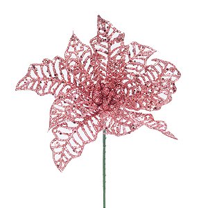 Poinsetia Rosa Vazada Glitter