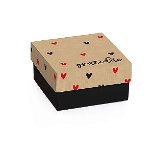 Mini Caixa Quadrada Gratidão Preto e Pardo e Vermelho M 9,5x9,5x4cm - 10 Un