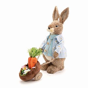 Coelho Decorativo com Carrinho de Mão Bege e Azul e Laranja 35x15x33 - 1 Un