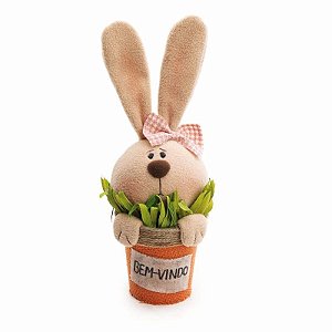 Vaso Decorativo Cabeça Coelha Bege e Rosa e Laranja 32x12x11cm - 1 Un