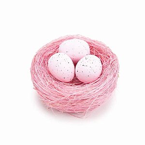 Ninho Decorativo com Ovos Rosa 4x7x7cm - 3 Un