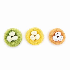 Ninho Decorativo com Ovos Sortido Verde e Amarelo e Laranja 4x7x7cm - 3 Un
