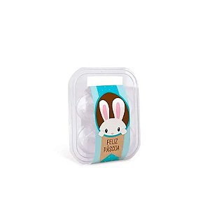 Maleta para 4 Ovos Transparente com Cinta Coelhinho Azul - 10 Un