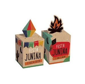 Caixa Quadrada Pop Up Junina Kraft Comp P - 10 Un