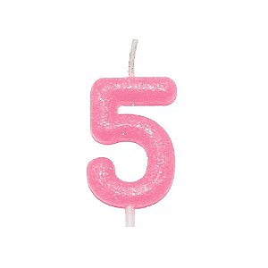 Vela Candy Color Rosa Número 5 - VEX05