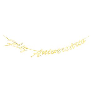 Faixa Feliz Aniversario Dourada com Glitter
