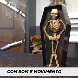 Esqueleto no Caixão Dançante com Música, Luz e Movimento - 1 Un