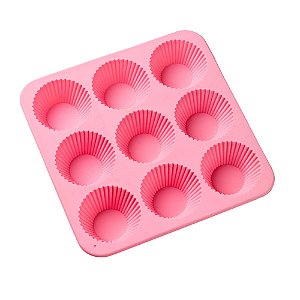 Forma de Silicone 21X21X3cm Colors Cupcake 9 Cavidades Rosa