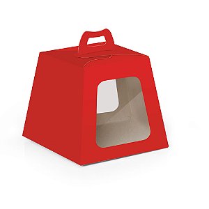 Caixa Para Panetone com Visor Vermelho G 19x19x16,5cm 500g - 10 Un