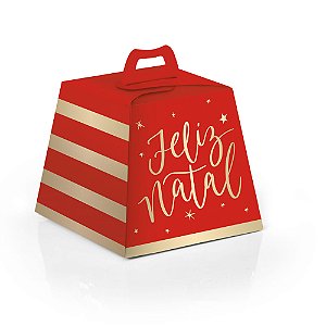 Caixa Para Panetone Desejos Natalino G 19x19x16,5cm 500g - 10 Un