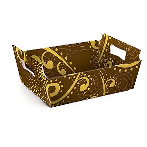 Cesta Laminada Premium Marrom/Ouro PP 14,5X10X5 - 10 Un