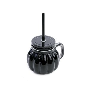 Copo Canudo Abóbora Preto Halloween