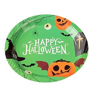Prato Redondo Halloween Abóboras Divertidas 18cm - 10 Un