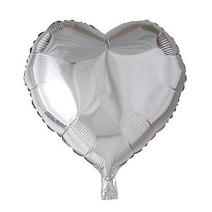 Balão Metalizado Coração Prata - Silver Plastic - 1 Un