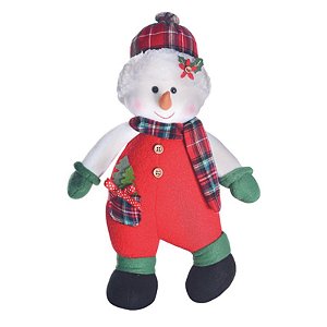 Bola de Neve com Gorro e Cachecol Xadrez Vermelho Verde Branco - 1 Un