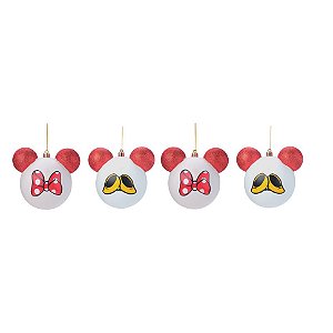 Bola Laço/Sapato Minnie Vermelho Branco 8cm - Jogo com 4 Peças