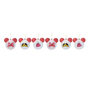 Bola Laço/Sapato Minnie Vermelho Branco 6cm - Jogo com 6 Peças