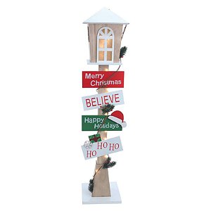 Poste Decor Natal Madeira Vermelho Verde 95cm 2AAA - 1 Un