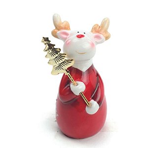 Rena com Pinheiro Vermelho Branco Ouro 12cm - 1 Un