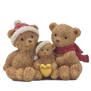 Decoração Ursos com Coração Vermelho Ouro Marrom 8cm - 1 Un