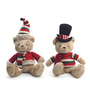 Urso Decorativo com Roupa Sentado Marrom Vermelho Branco 57cm - 1 Un