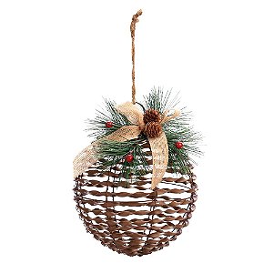 Bola Rattan com Laço Xadrez Cru 16cm - 1 Un