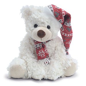 Urso de Pelúcia Sentado com Gorro Branco 20cm - 1 Un