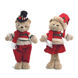 Urso Dec com Roupa Em Pé Marrom Vermelho Branco 40cm - 1 Un
