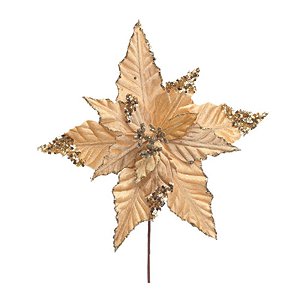 Poinsétia com Paetê Ouro 30cm - 1 Un