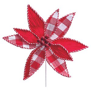 Poinsétia com Glitter Xadrez Vermelho 40cm - 1 Un