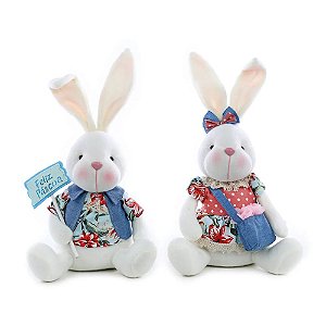 Casal Coelhos Decorativos Sentado Floral Claro (Summer) - 2 Un