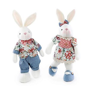 Casal Coelhos Decorativos Em Pé Floral Claro (Summer) - 2 Un