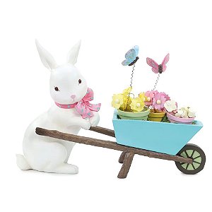 Coelhos Resina com Carriola Branco e Claro (Flower) - 1 Un