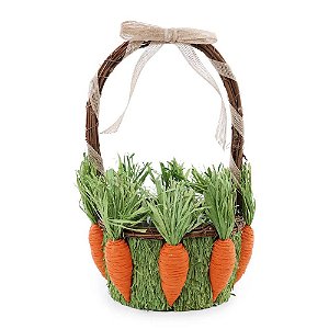 Cesta Decorativa com Coelho Marrom, Verde e Laranja (Rustic) - 1 Un