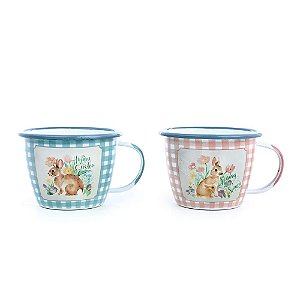 Caneca Decorativa com Coelho Xadrez Sortido Colorido (Glass) - 2 un