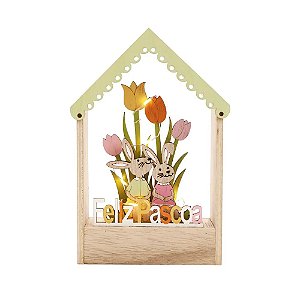 Casa Decorativa Coelhos com Led Colorido 16 cm (Fun) - 1 un